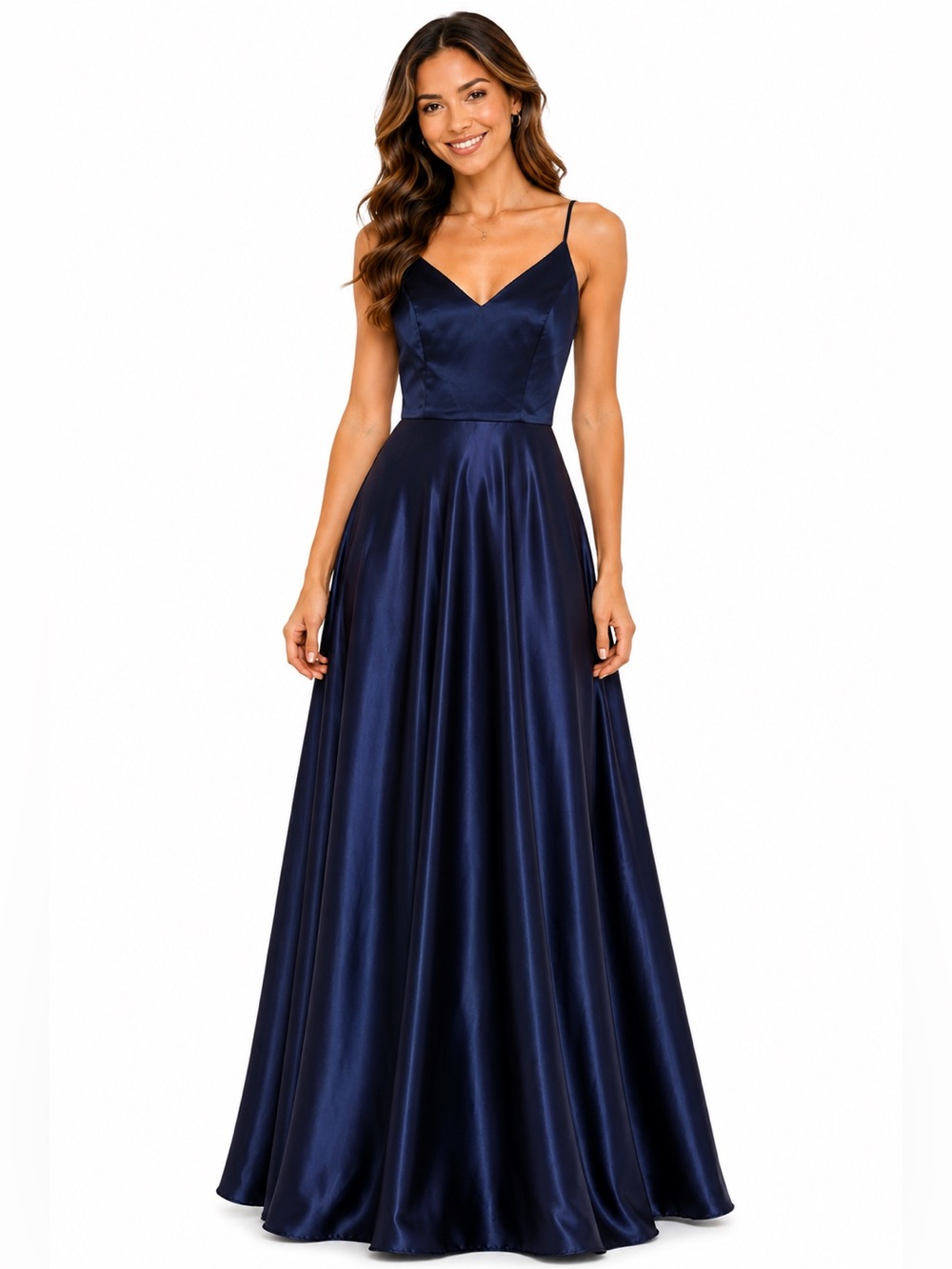 DB Studio Navy Satin A-Line Maxi DressFormal Spaghetti Strap Sz 2 NWT $169